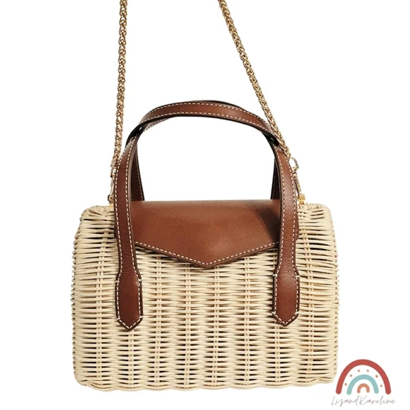 New! J. Crew Small Rattan Leather Top Handle Satchel Crossbody Bag - Picture 10 of 16